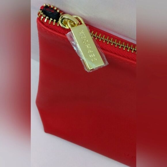 FREE W/ Purchase Sephora Red Cosmetic Makeup Bag with Gold Harware Beauty - Picture 6 of 8